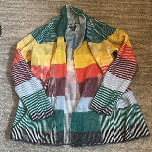 Multi-Color Striped Open-Front Women's Sweater Cardigan